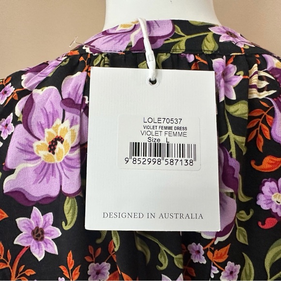 NWT Label of Love Violet Femme Floral Mini Dress Black Purple Womens Large - Picture 5 of 10